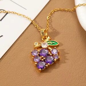 Elegant Gold and Purple Grape Pendant Necklace